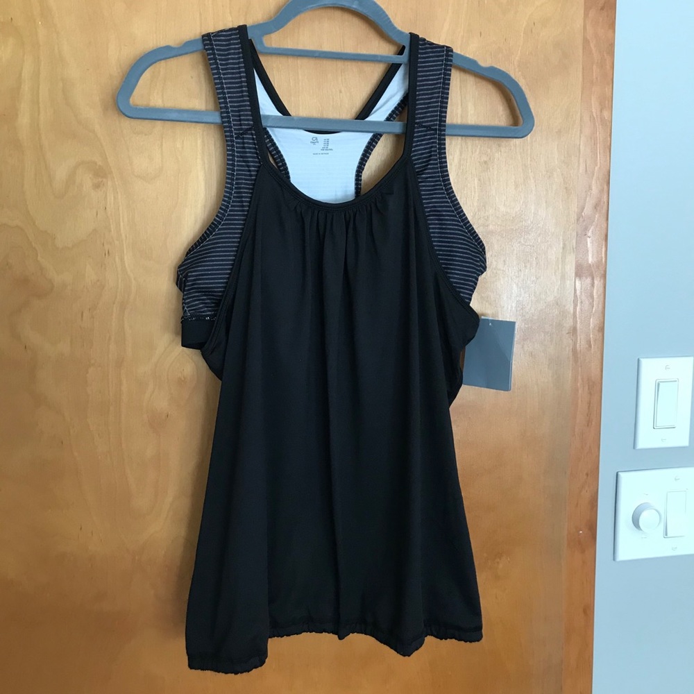 GAPFit Black Striped Racerback Tank Top – Built-In Bra Medium NWT